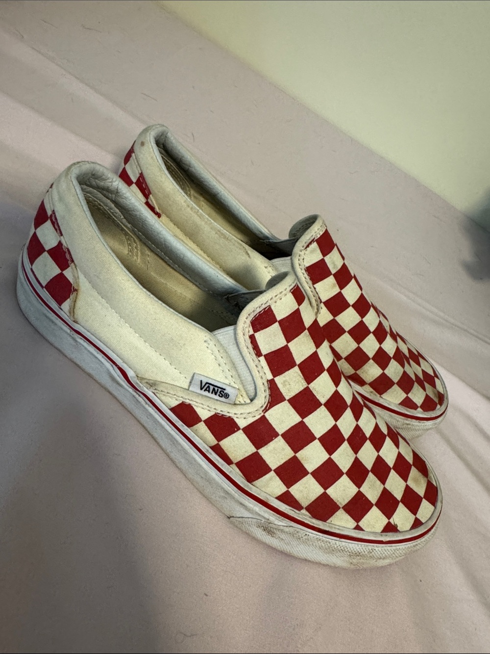 Vans Slip-On Checkerboard Sneakers - Red and White
